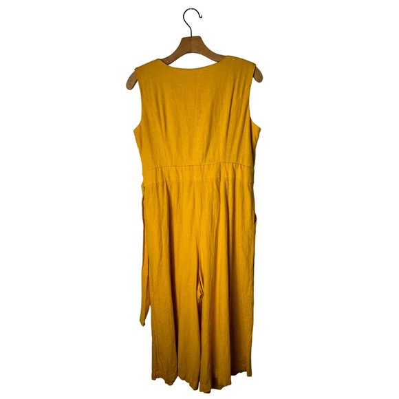Tash+Sophie Jumpsuit Women 10 Yellow Linen Blend Sleeveless Wrap‎ Wide Leg Crop - Picture 3 of 11